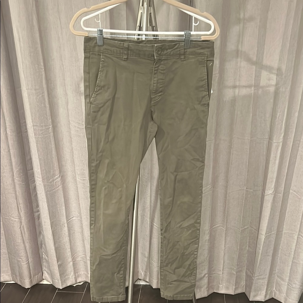 Zara Green Chinos Cotton Blend Straight-Leg